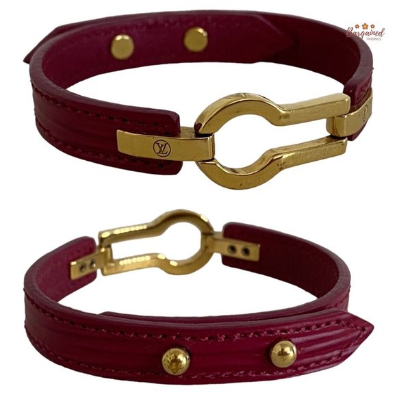 Authentic Louis Vuitton Burgundy Leather Gold Keyhole Bracelet 17 - Picture 5 of 13